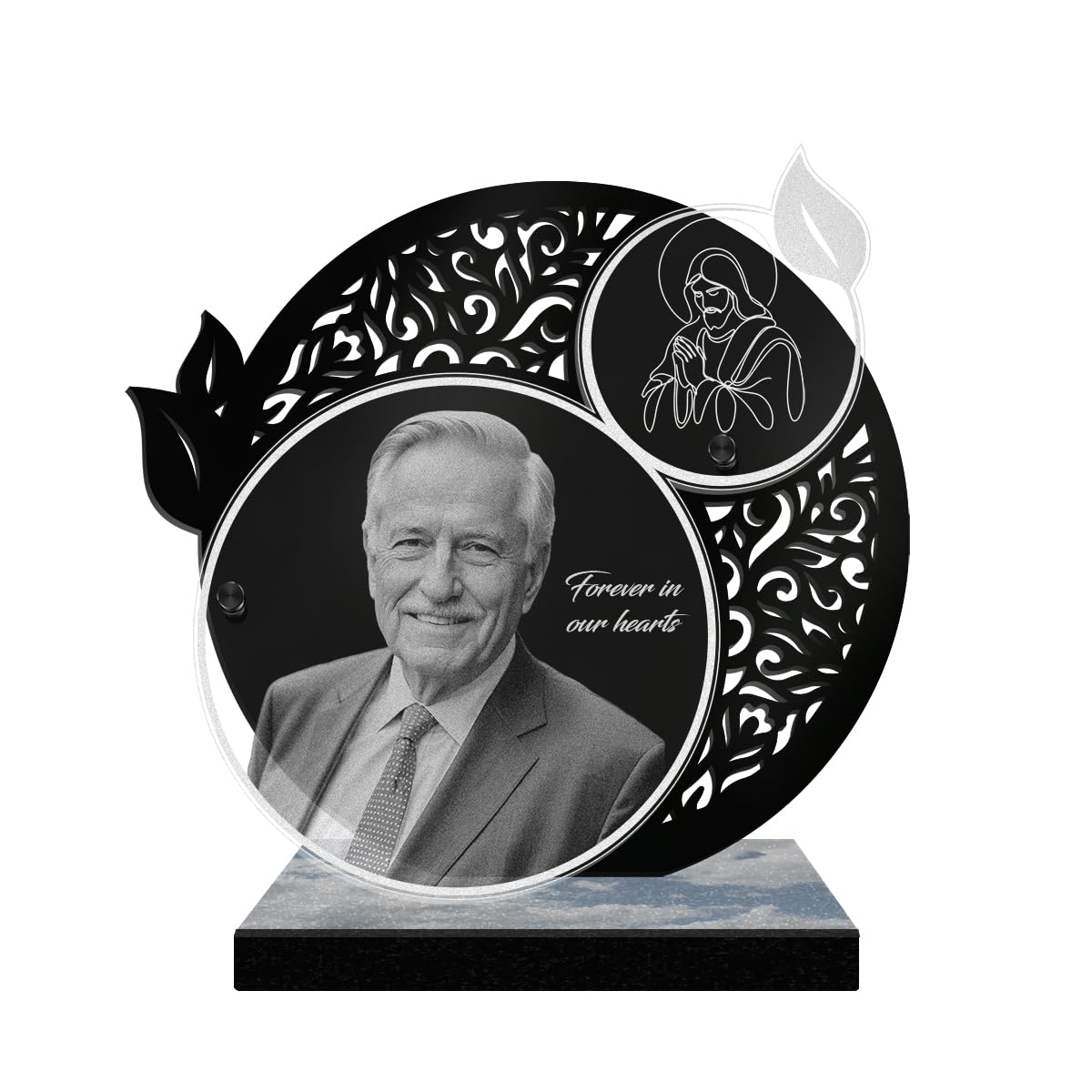 ETERNEL - Personalized Funeral Plaque Lace Jesus Christ Customizable Photo and Text, laser-engraved funeral plaque for tribute, memorial plaque, cemetery, funerals, burial