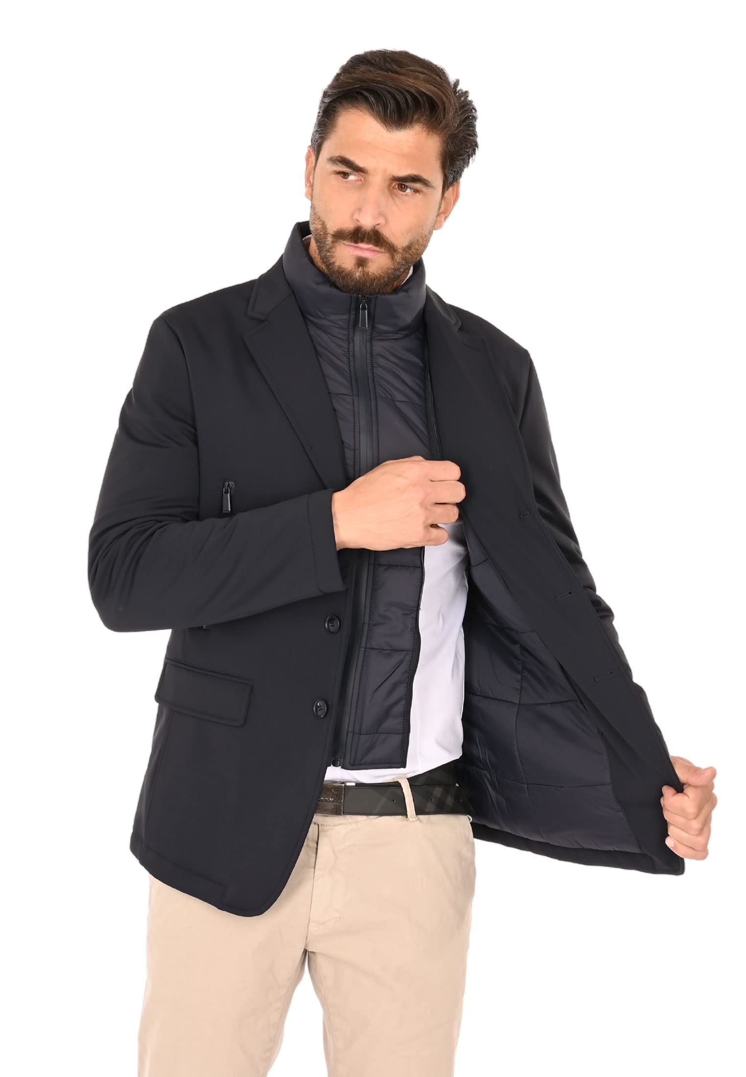 Giacca Uomo Invernale Elegante Giubbotto Tecnico Imbottito Con Pettorina