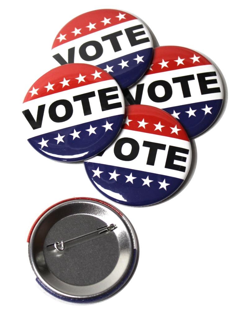 Wacky ButtonsVote Pinback Buttons – Durable Round Metal Badge with Secure Pinback for Jackets, Bags, and Lanyards – Wearable Voting Reminder for Election Season and Voter Awareness – 2.25 Inch (5 Pack)