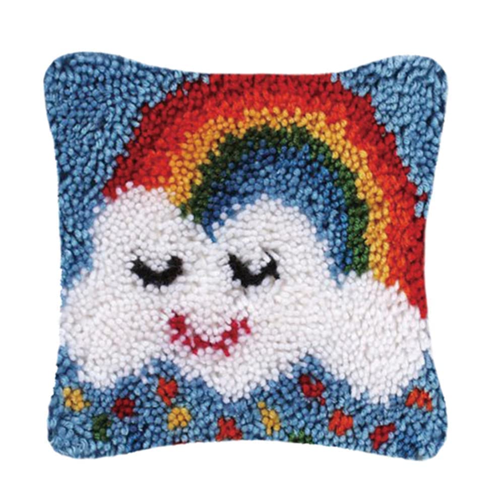 ROCKY&CHAO Myriad Choices Latch Rug for DIY Latch Sets with Cushion Latch Set 43 x 43 cm Cushion Cover Set for Adults and Children Latch Hook Kit Home Accessory (Rainbow) — image 1