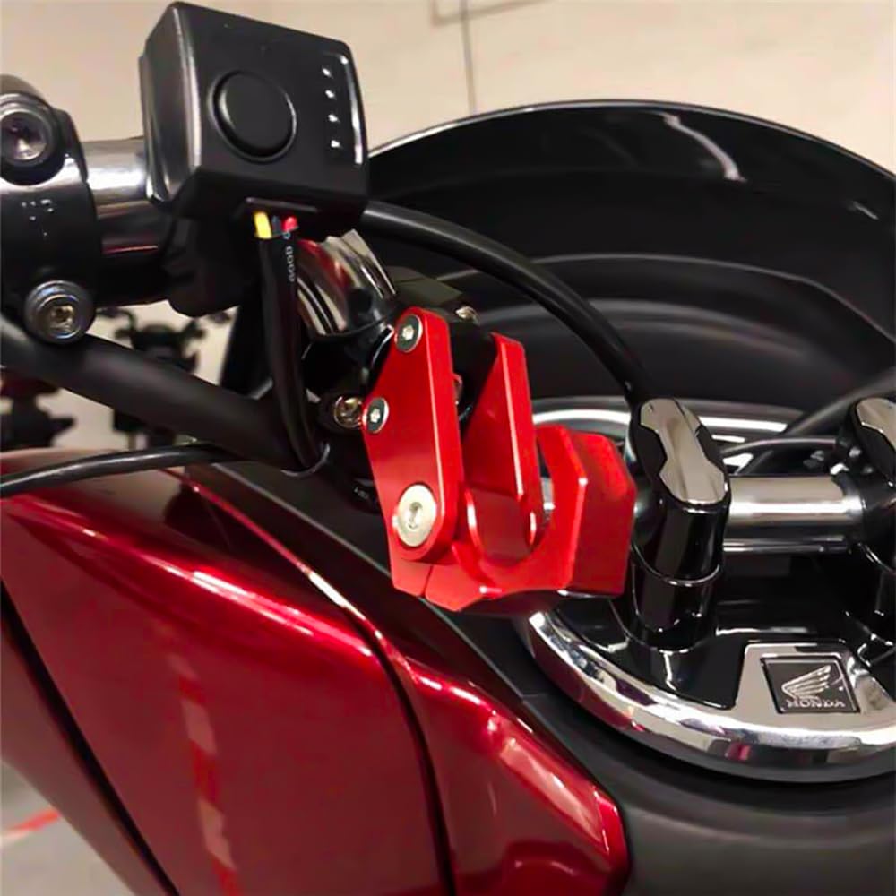 Sarini Gancio per Manubrio, Cinturino con Gancio Pieghevole, Gancio per Casco per Manubrio in Lega di Alluminio Universale per Moto Accessorio per Moto(Rosso)