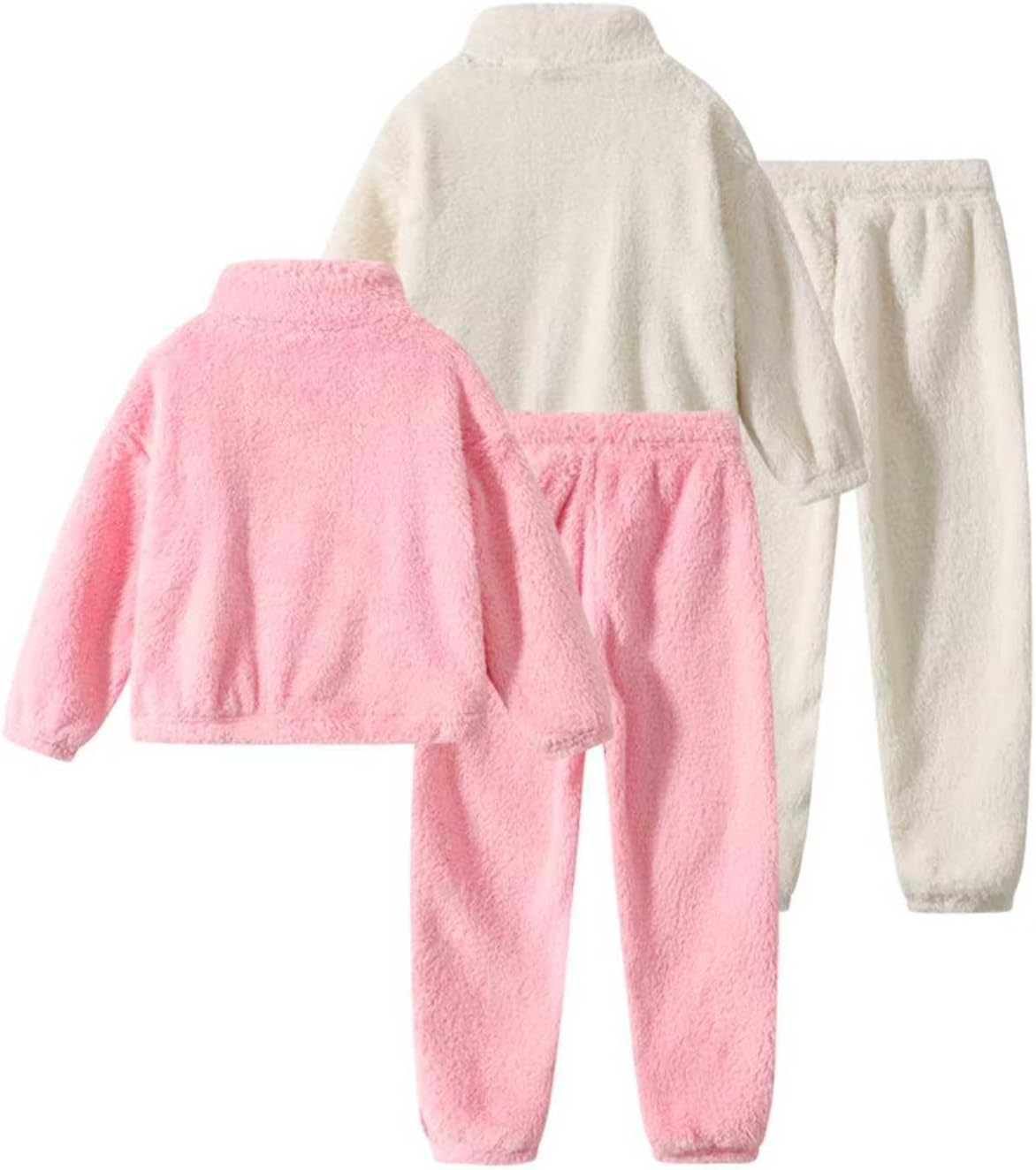 Toddler Girl Fleece Set 4 Pieces Fuzzy Long Sleeve Half Zip Sweatshirts Fleece Pants Kids Fall Winter Outfit 3-12Years - Image 2