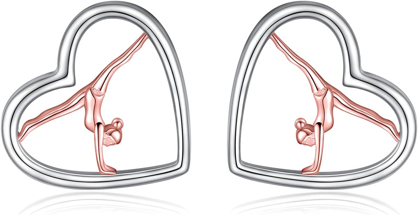 Gymnastics Sport Earrings Stud Sterling Silver Gymnast Team Ballerina Jewelry Gift for Women Birthday Christmas