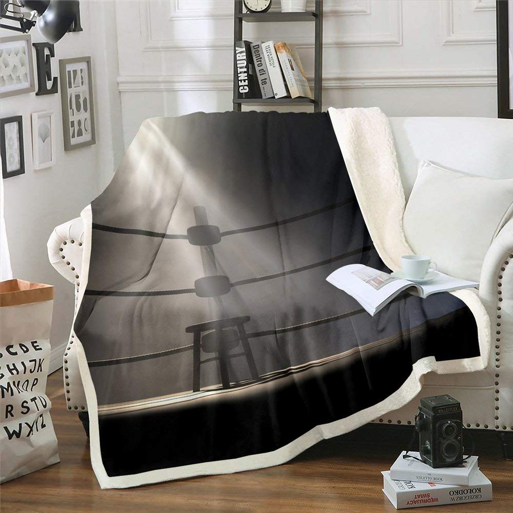 Richhome Sunshine Challenge Fleece Blanket for Boys Girls Arena Grey Plush Throw Blankets for Couch Bed and Living Room Sports Boxing Venue Sherpa Throw Blanket Throw(50"x60")
