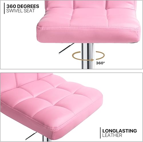 Miniatura 41 de MoNiBloom Juego de 2 taburetes de bar ajustables de piel sintética, giratorios, altura de mostrador, moderno taburete cuadrado con respaldo para