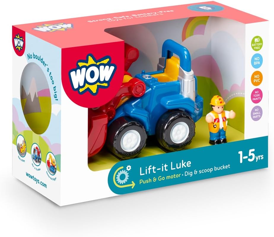Wow Toys Lift-It Luke – Friction Powered Forklift Toy with Driver Figure | Toddler Construction Vehicle Toy Ages 1.5–5 Years
