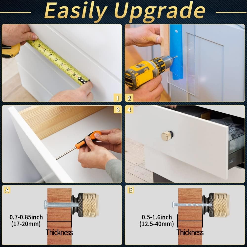 25pcs Knurled Cabinet Knobs, Kitchen Drawer Pulls Decorative Knobs for cabinets and Drawers, Knurled Cabinet Hardware - Black & Gold