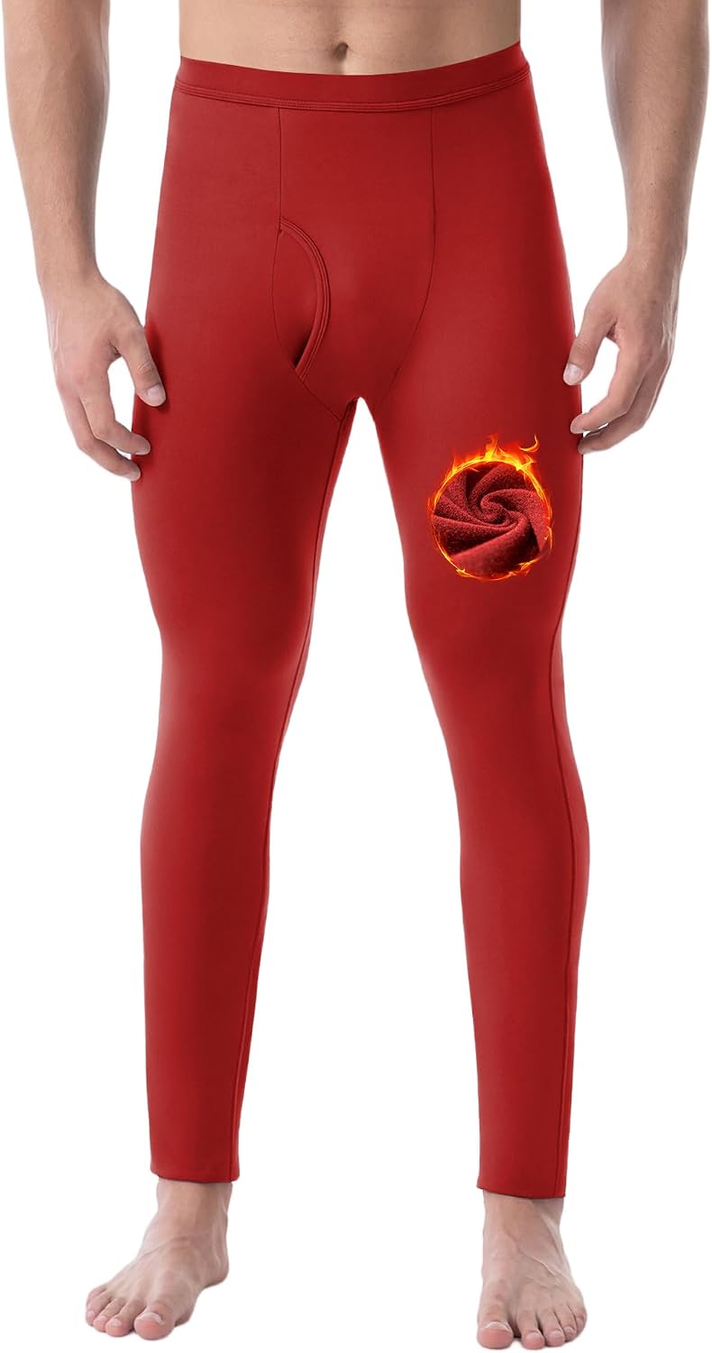 Runhit Long Johns for Men Thermal Pants with Fly Long Thermal Underwear Winter Cold Weather Fleece Thermal Bottoms