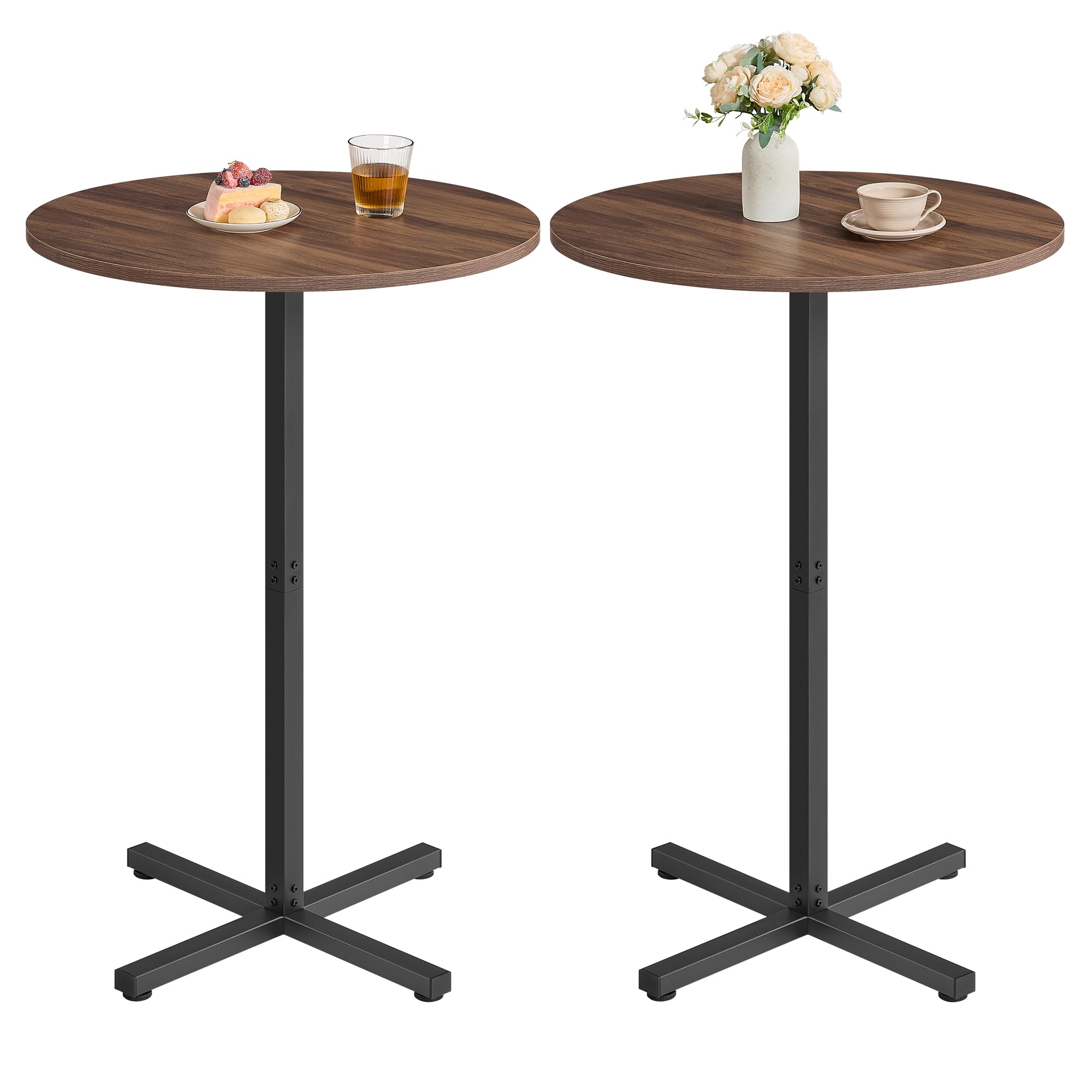 VASAGLE Round Cocktail Table, Set of 2, with Metal Frame and Cross Base