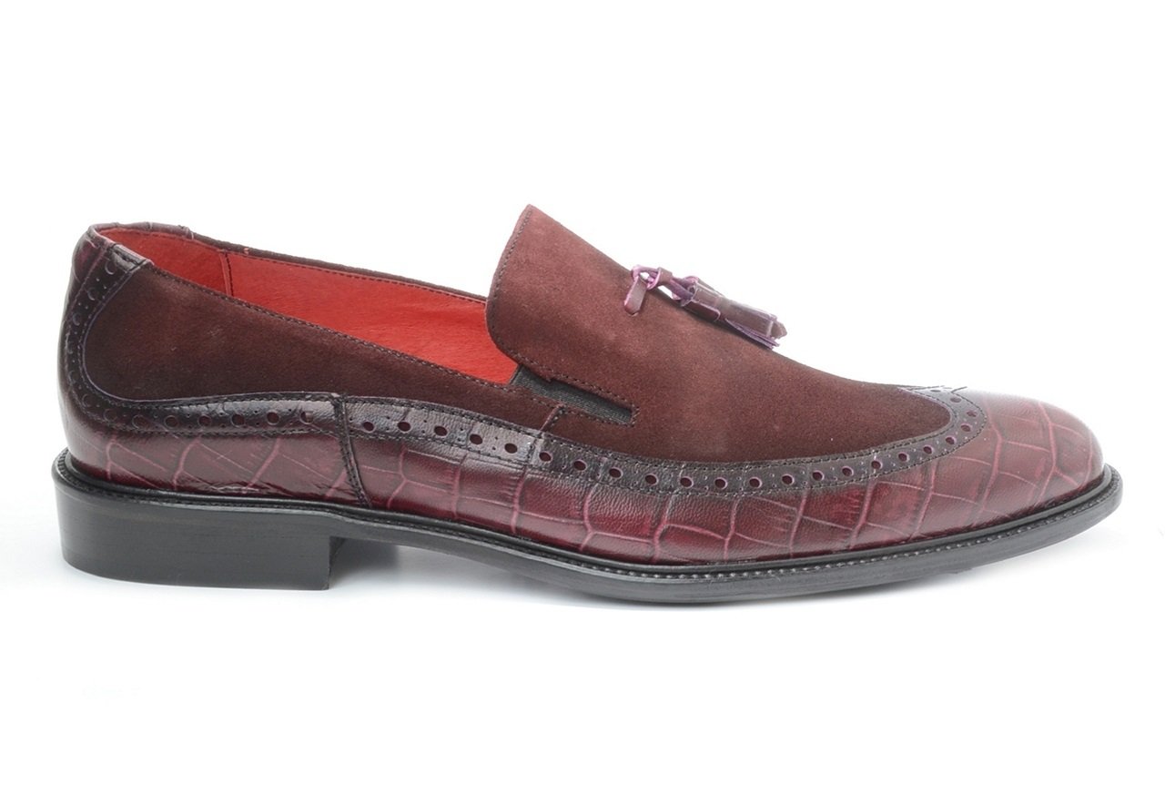 VITELOMen's Tassel and Brogue Leather and Suede Slip-On Loafer Shoes M 61