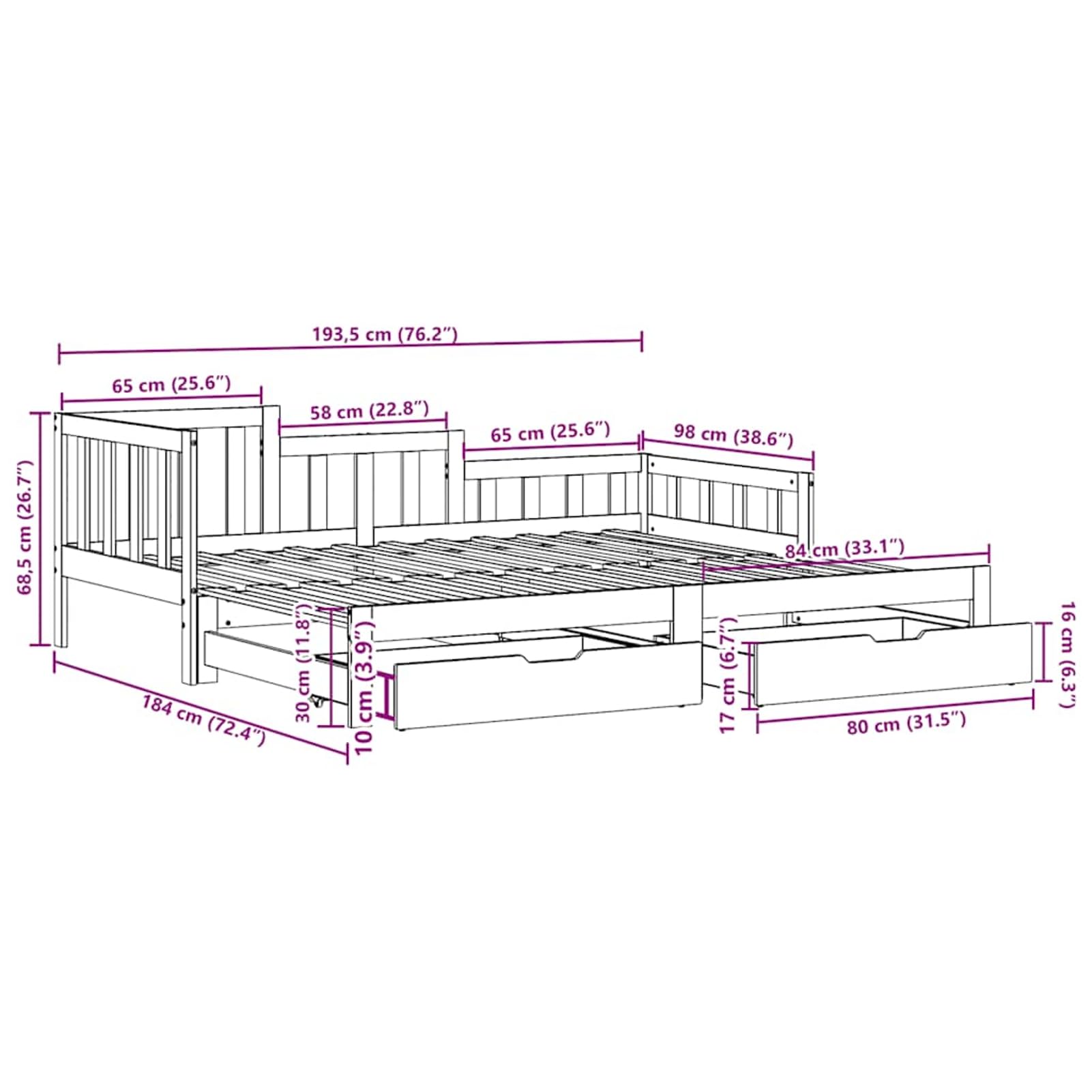 ATOMSTACK MAKER Sofa Cama Plegable 2 en 1 Con Cajones de Almacenamiento, Estructura de Madera Maciza de Pino Blanco, 193,5 x 184 cm (Extendido), Ideal para Salón o Dormitorio de Invitados