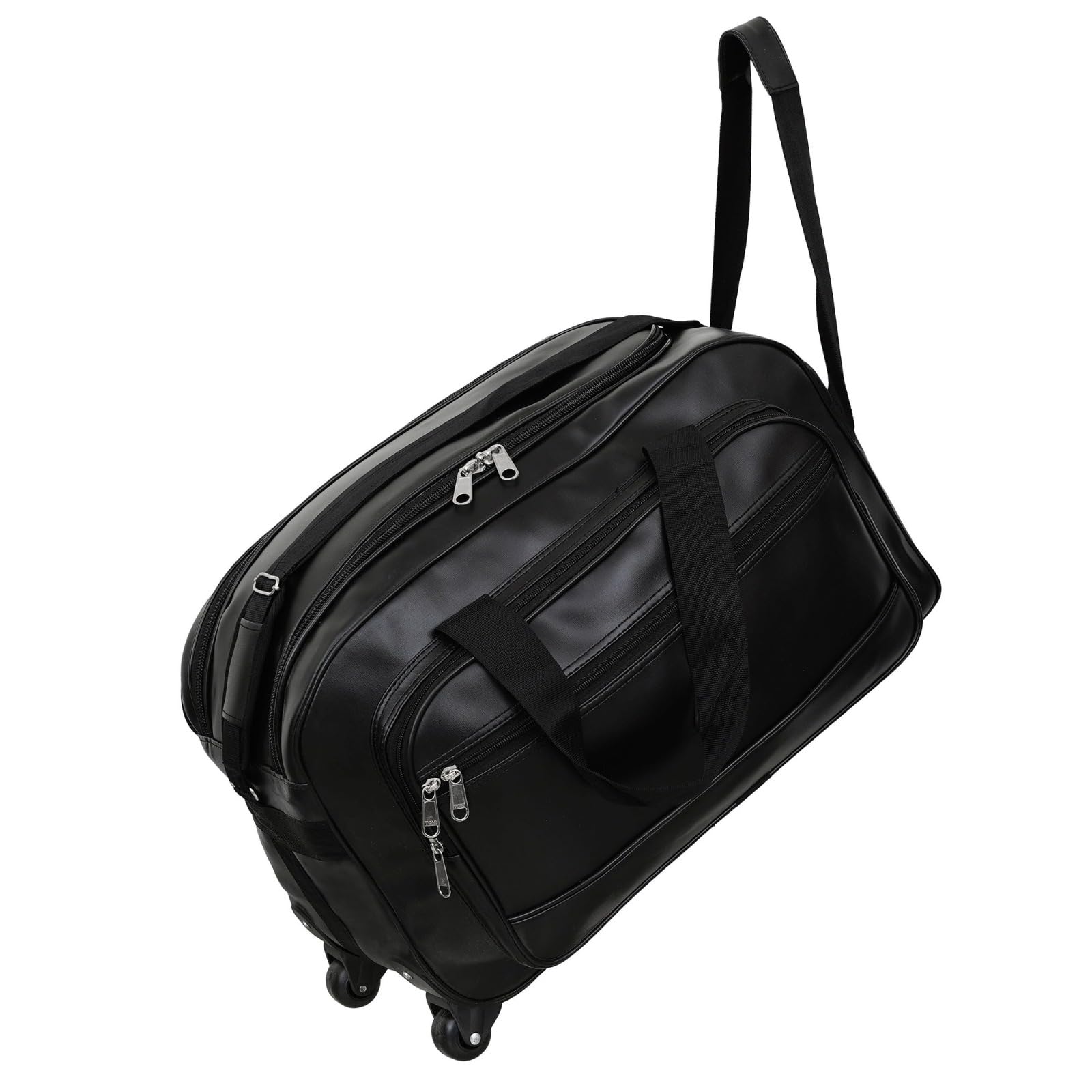 60L Large Capacity Rolling Travel Duffle Bag with Wheels, Waterproof Faux Leather Luggage Bag with Shoulder Strap, Multiple Compartments, Durable Gym & Travel Bag-image-14