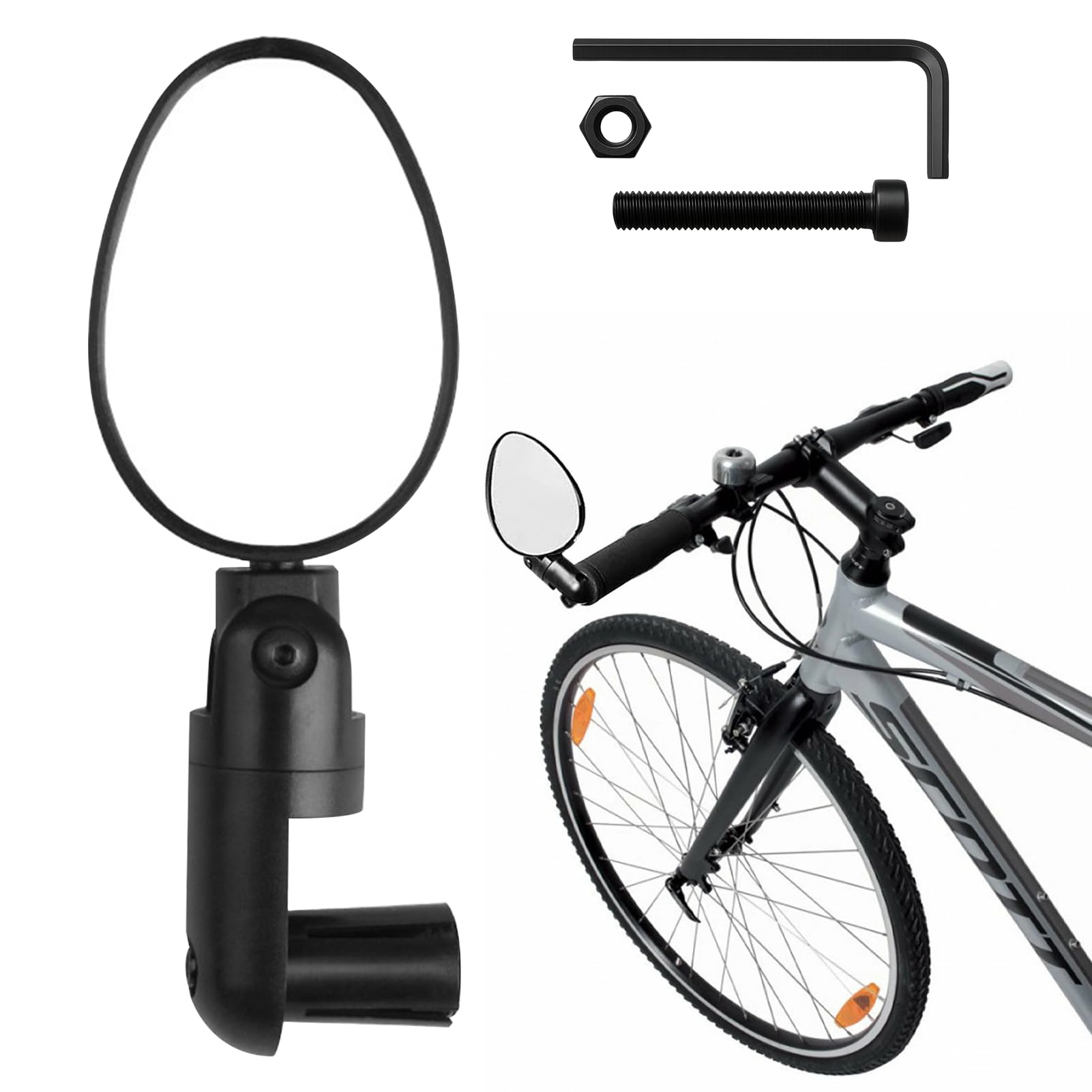 Retrovisor de bicicleta de alta calidad - Tráfico urbano y scooter eléctrico - Retrovisor plegable gran angular irrompible - Universal para extremos de manillar de 16 a 22 mm