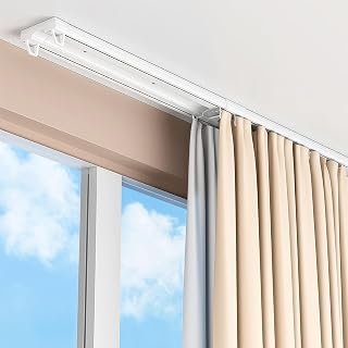 Double Curtain Track, Double Row Ceiling Curtain Rails, Separator Curtain Rods with Pulleys, Easy Installation, for Living Bedroom Shower Privacy RV Garage Divider Track(5.7ft/175cm)