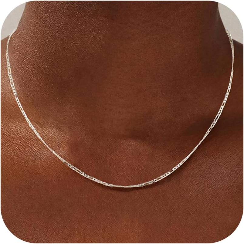 S925 Sterling Silver Figaro Chain Necklace for Women - Sterling Silver Figaro Chain Necklace Thick Sturdy Colourfast Necklaces Jewelery for Women 16/18/20/22 Inch