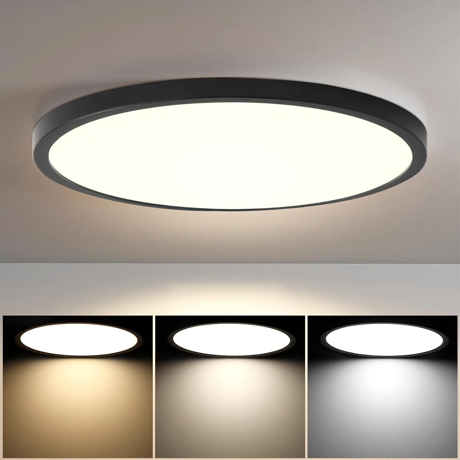 Mikeru 40CM/15.8inch Hallway Lights Ceiling, 38W 3040LM Black Bathroom ...