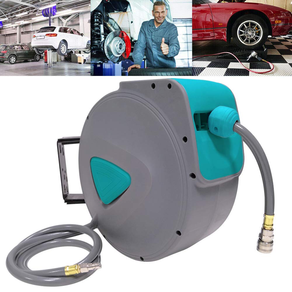 Aufun Bobine de tuyau à air comprimé de 20 m avec PVC - Enrouleur automatique de tuyau à air comprimé de 1/4", pivotant à 180°, boîte de tuyau murale avec support mural, tambour de tuyau à air