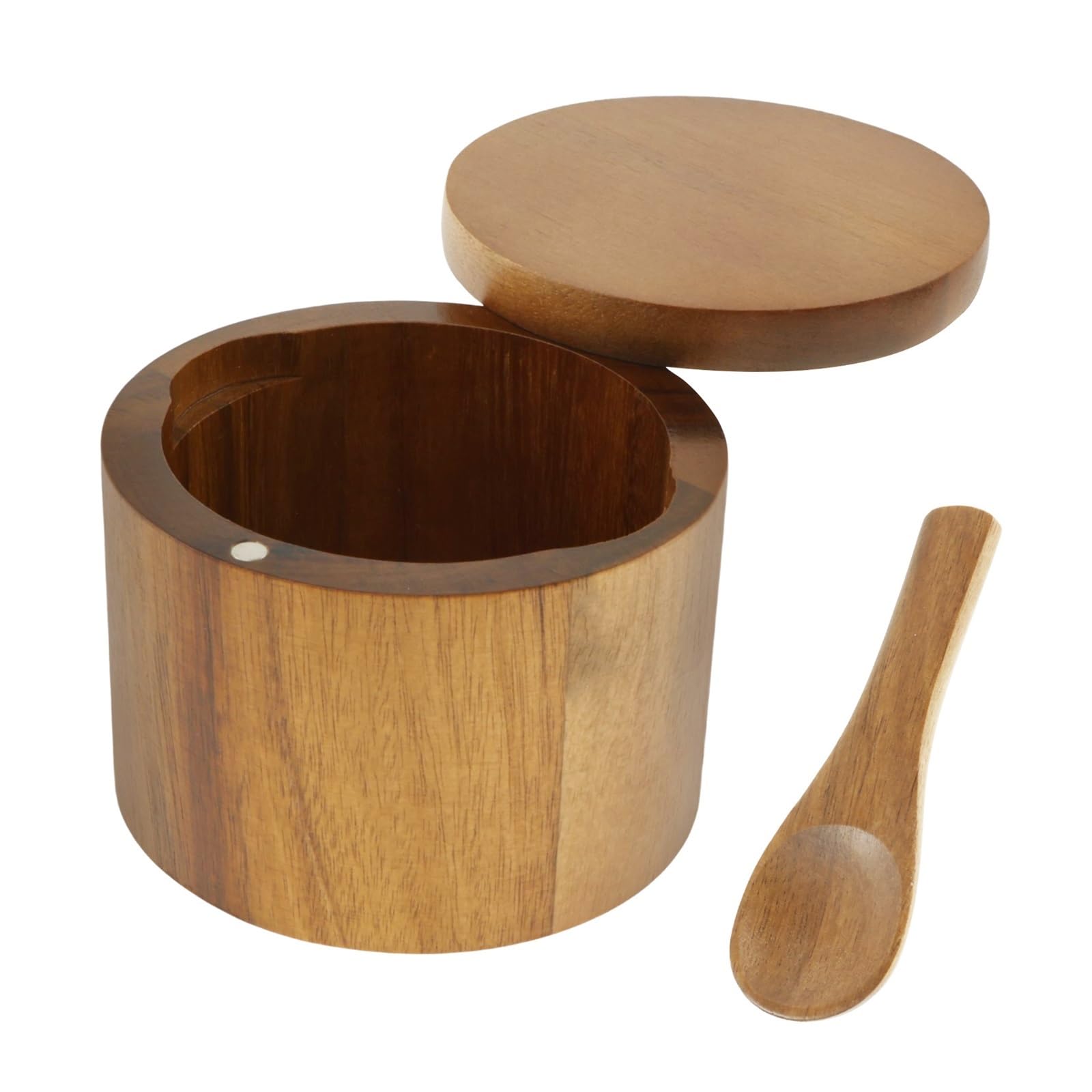 Luoaxinn Color 1 Wooden Salt Cellar Salt Seasoning Jars Pepper Jar Wooden Condiment Box Bowl Storage Pot With Spoon And Magnetic Swivel Lids Cellar For Kitchen(Color 1)