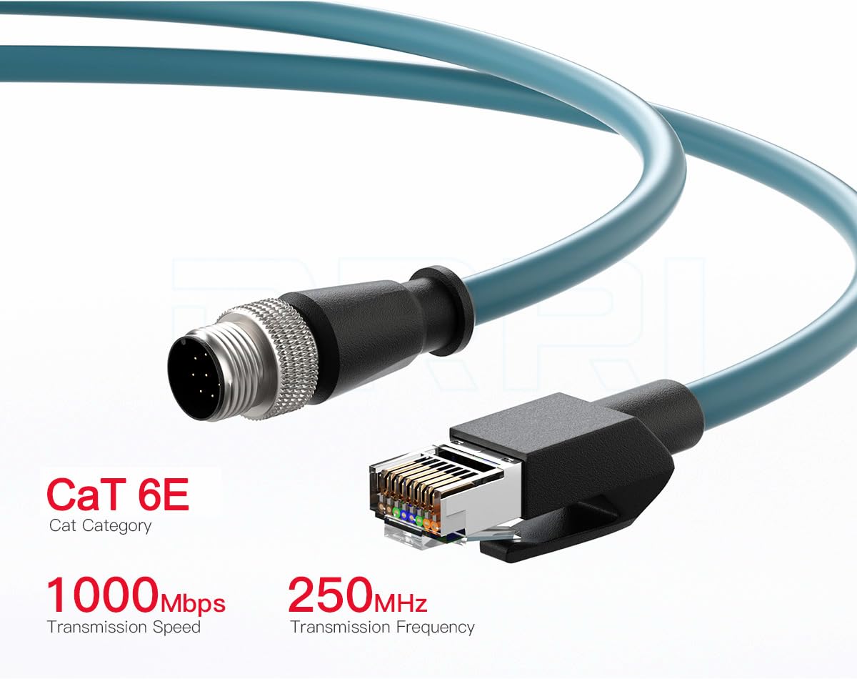 DRRI M12 Compatible COGNEX Ccb-84901 Gigabit Ethernet Interface Cat6a Cable 8-pin M12 to RJ45