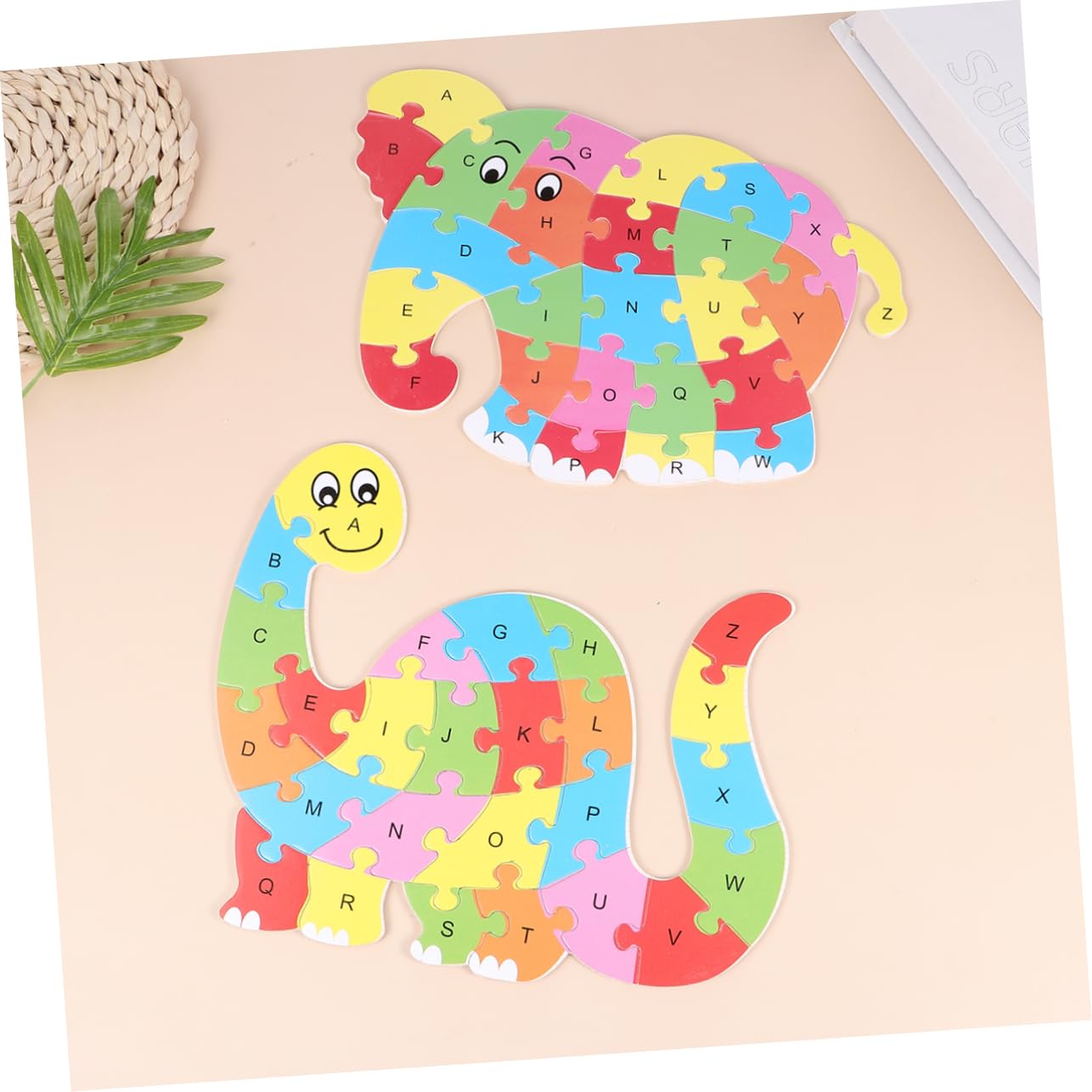 Rompecabezas del Alfabeto para Niños Forma de Animales, 2 Juegos de Puzzles de Plástico sin Bordes, Educativos y Seguros para Niños Pequeños