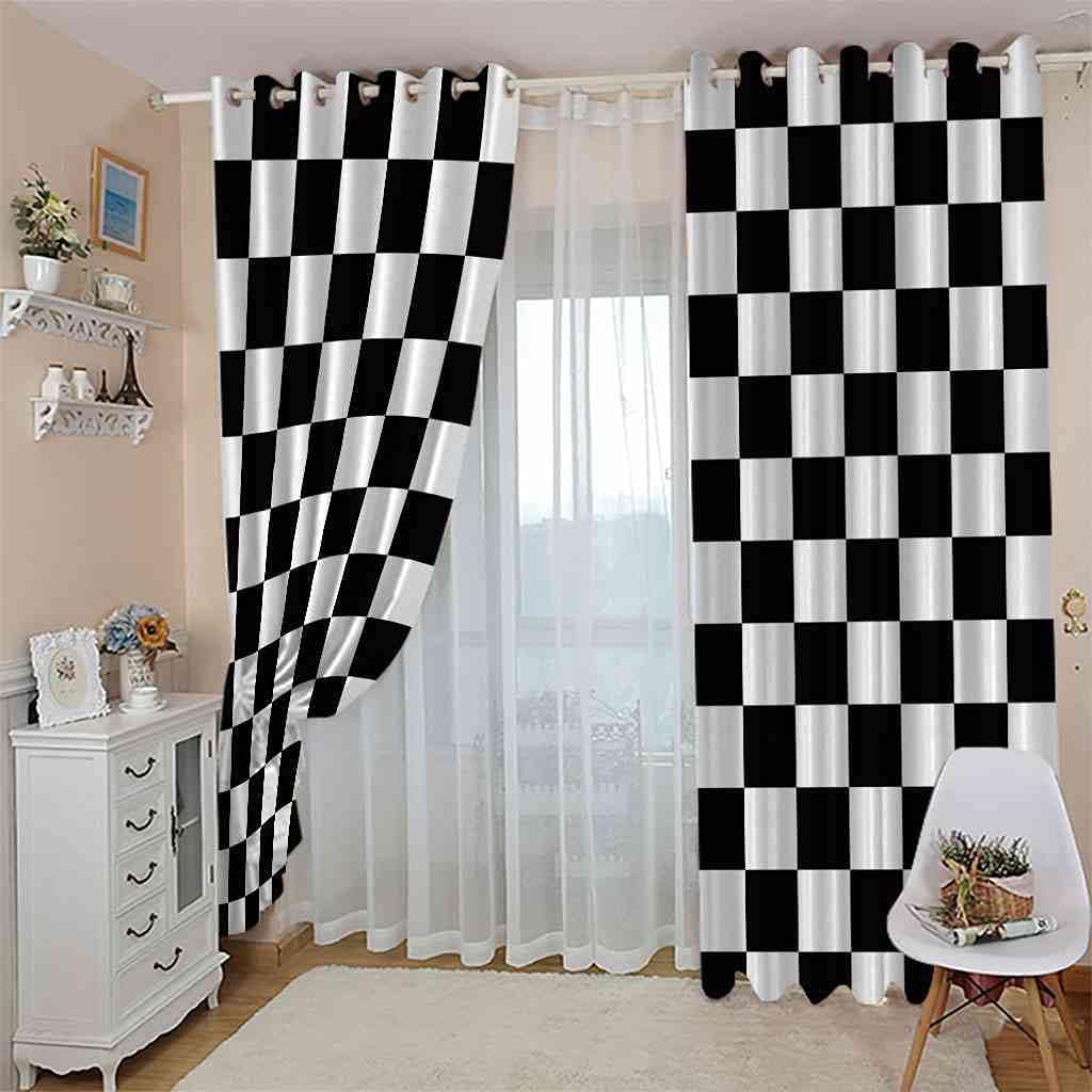 Modern Blackout Curtains with Eyelet 3D Printed Thermal Insulated Window Treatments Black and White Geometric Grid Living Room Bedroom Window Drapes 2 Panel Set 72" X 108" (2XW46"xL54")