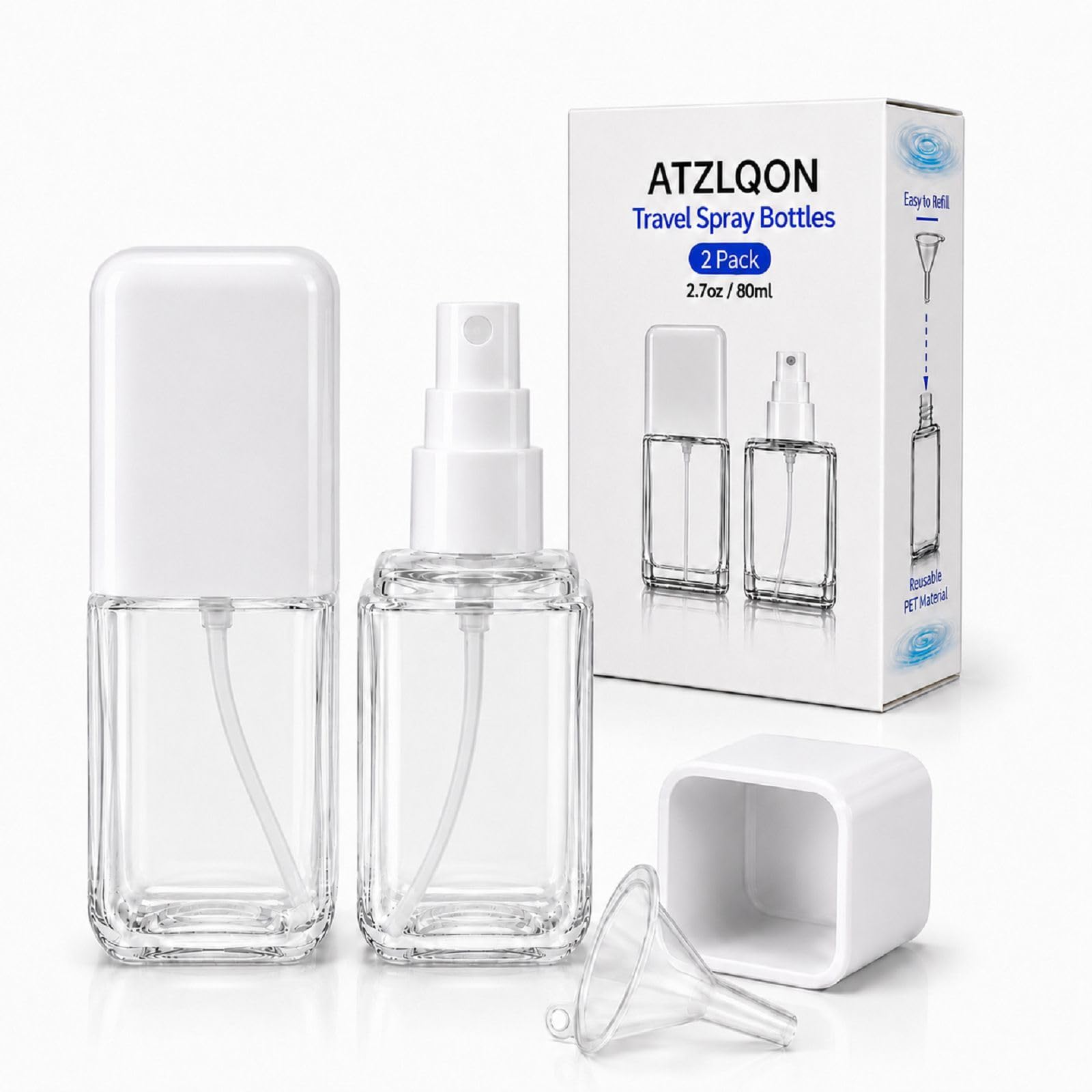 2 Pack Travel Spray Bottles, Leak-Resistant Fine Mist, 2.7oz