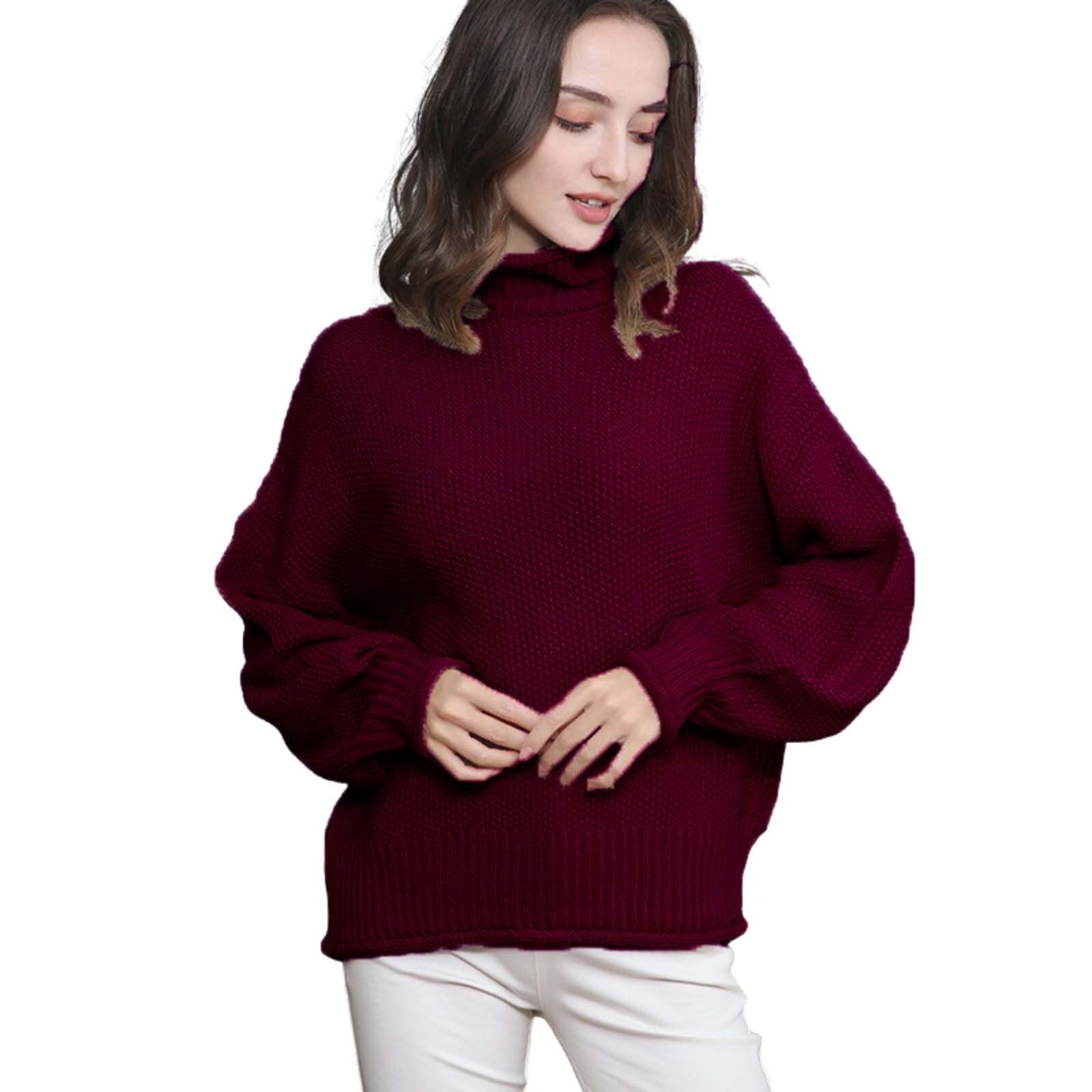 Chunky Knitted Turtleneck Loose Sweaters for Women Oversized Batwing Long Sleeve Pullover Winter Jumper Tops