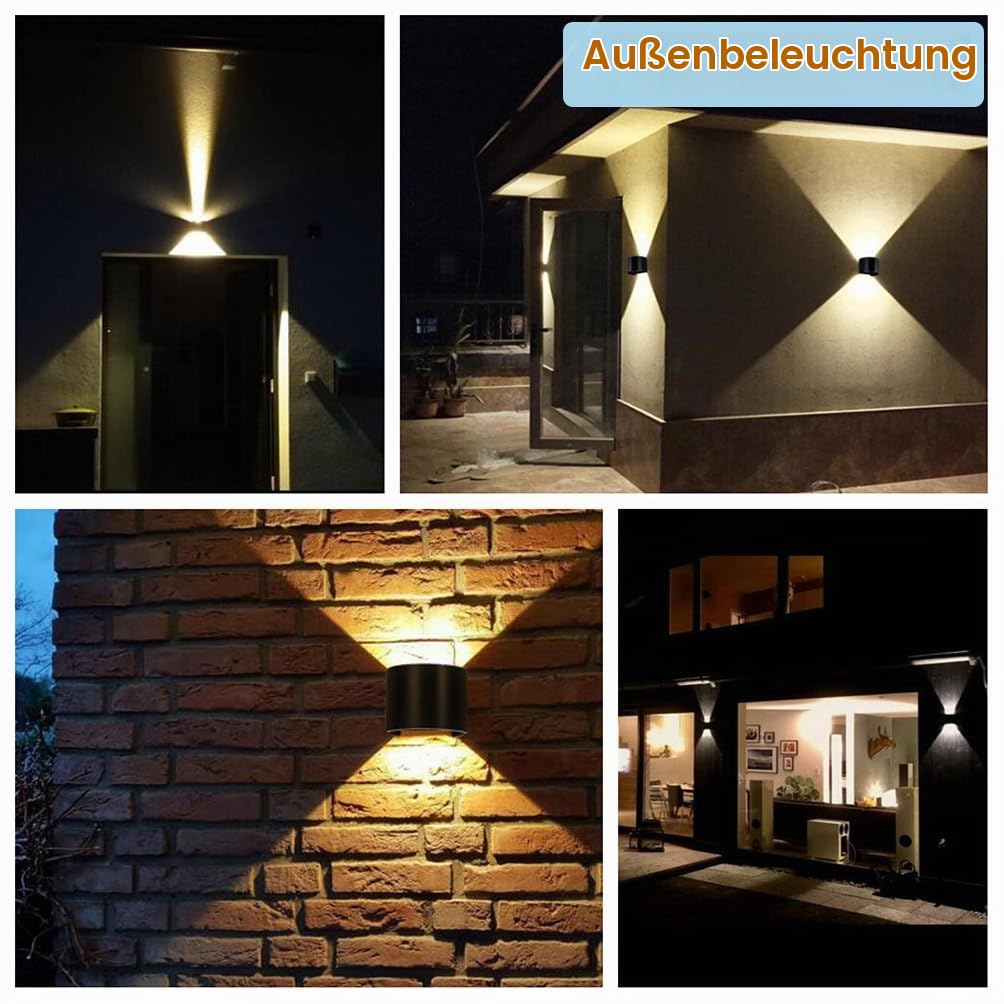 LED Wandleuchte Innen Außen Warmweiß 2er Set mit Einstellbar Abstrahlwinkel Up Down 12W IP65 Wasserdicht Wandlampe für Bad Flur Kinderzimmer Treppenhaus Wohnzimmer Schlafzimmer