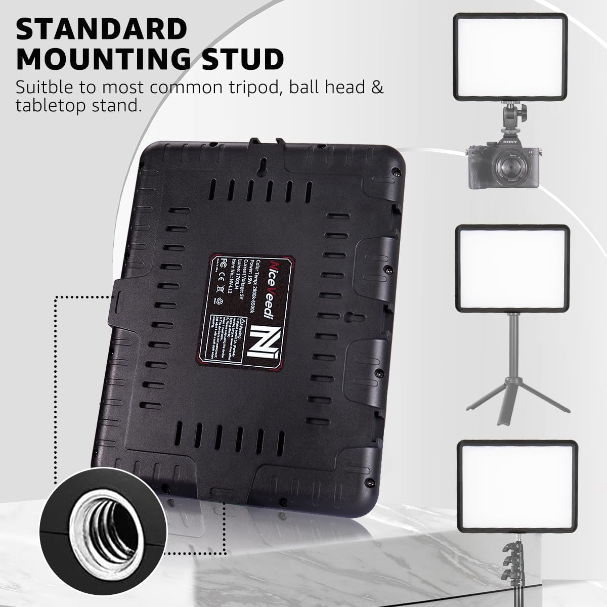 NiceVeedi Pannello di illuminazione per fotografia da 15 W, luce da studio dimmerabile 2800-6500K, illuminazione video alimentata tramite USB per registrazione video/fotografia/Tiktok/streaming