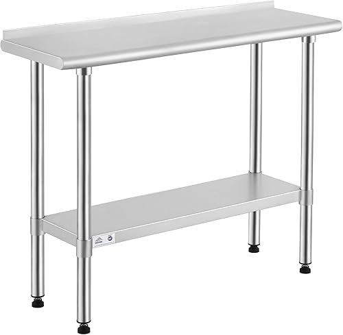 Vista 73 de Rockpoint - Mesa de acero inoxidable para preparación y trabajo con protector contra salpicaduras, 24 x 36 pulgadas; para cocina comercial, metal