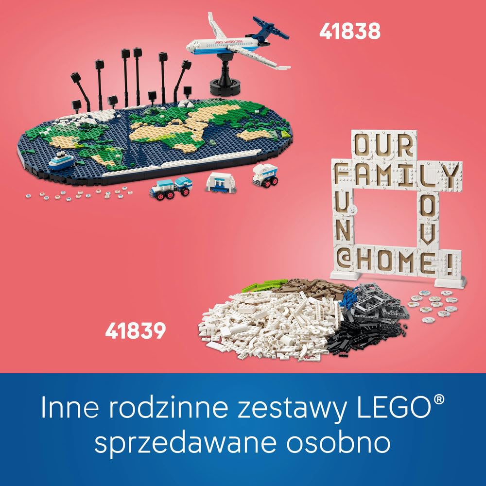 LEGO Wspomnienia z podróży, Zestaw Kreatywny dla Całej Rodziny, Mapa Świata do Zbudowania, Ciekawa Dekoracja Ścienna i Ozdoba do Salonu, Pomysł na Prezent dla Nastolatków i dla Podróżników, 41838
