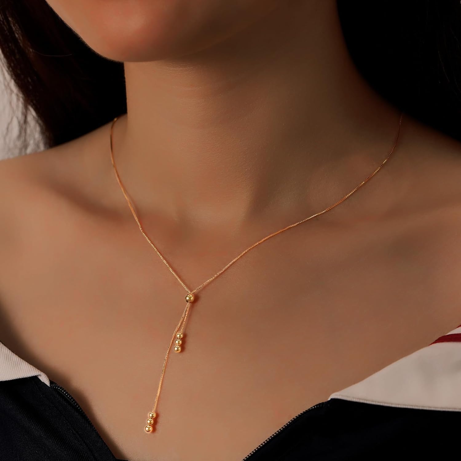 Lariat Necklace for Women,Dainty Long 14K Gold Plated Y-Shaped Pearl Necklace 925 Sterling Silver Cubic Zirconia Crystal Ball Sparkle Necklace for Mother Daughter Wedding Valentine’s Day Jewelry - Image 3
