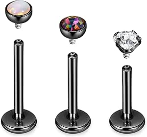 Piercing In Titanio G23 Per Orecchio - Set 3 Pezzi Per Helix, Trago E Labbra - Ipoallergenico Argento E Oro - Foto 10