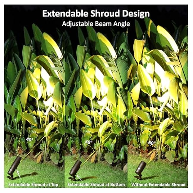 Low Voltage Landscape Lighting, 5CCT Low Voltage Landscape Spotlights, 12V Uplighting Outdoor Wired, 7W LED Spot Lights Outdoor for Tree Wall Flag with Adjustable Beam Angle (Bronze, 6)