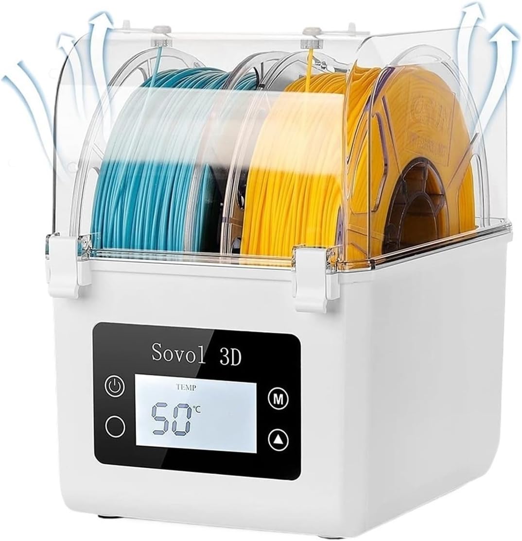 2 Rolls Filament Dehydrator Dry Box - Spool Holder for 1.75mm/2.85mm ABS PLA PETG TPU | FDM 3D Printer Filament Storage & Moisture Removal(UK Plug)