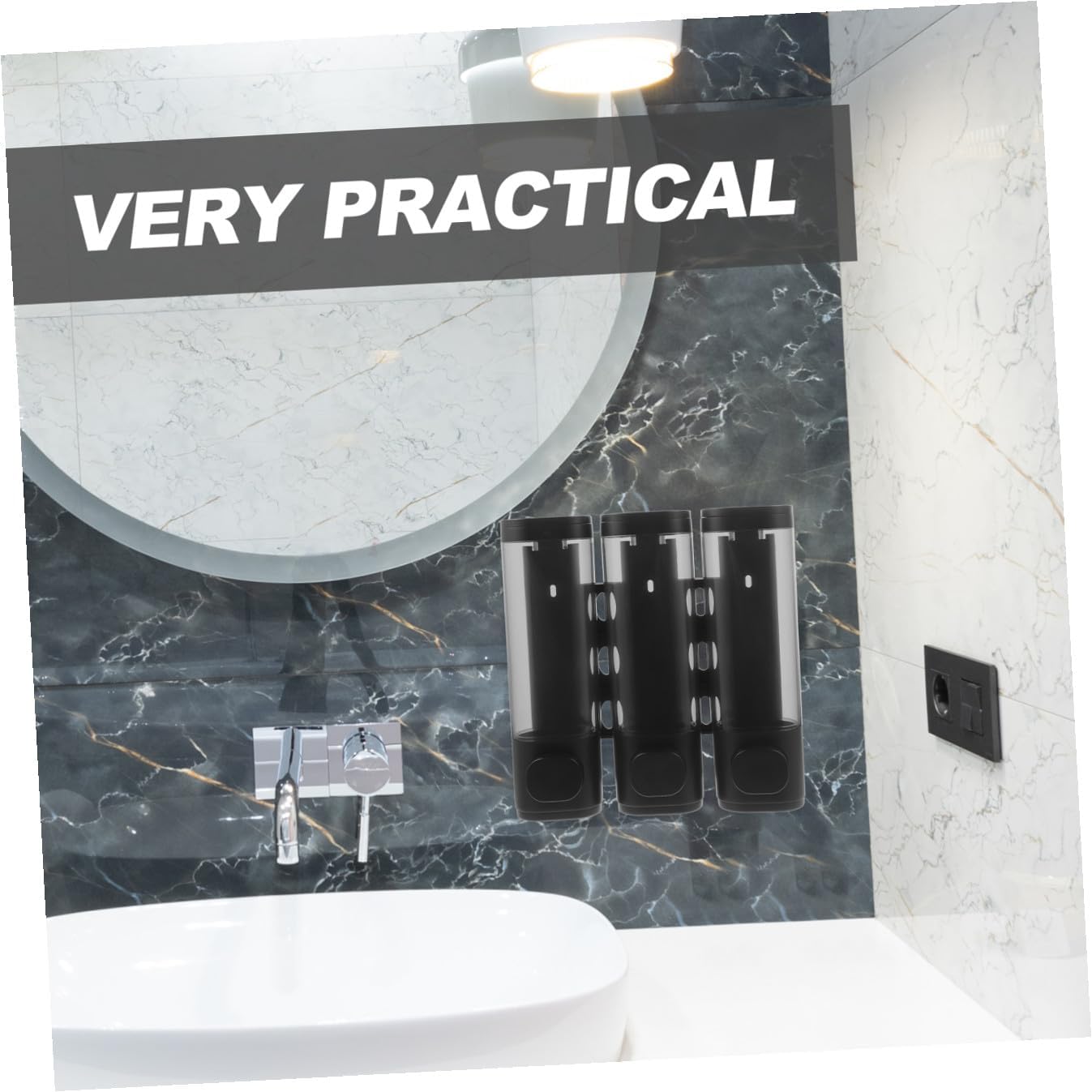 Wall-Mounted 3-in-1 Manual Soap Dispenser for Shower, Shampoo and Conditioner Holder, Black Plastic Bathroom Soap Shower Dispenser with Leak-Resistant Pump for Home Use