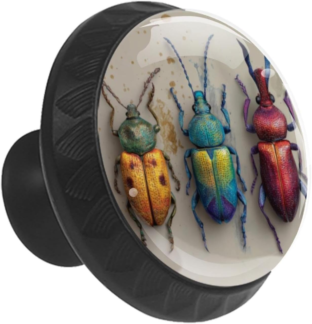 Black Beetles Bugs Insect (2) Indoor Cabinet Knobs, Decorative Glass Pulls for Drawers and Cabinets