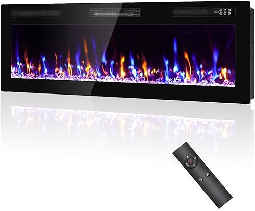 Miniatura 12 de Chimenea Eléctrica Empotrada y de Montaje en Pared Mejorada 2025 de 72", Chimeneas de Fuego Beleze Ultra Delgadas y Estrechas con Control Remoto,