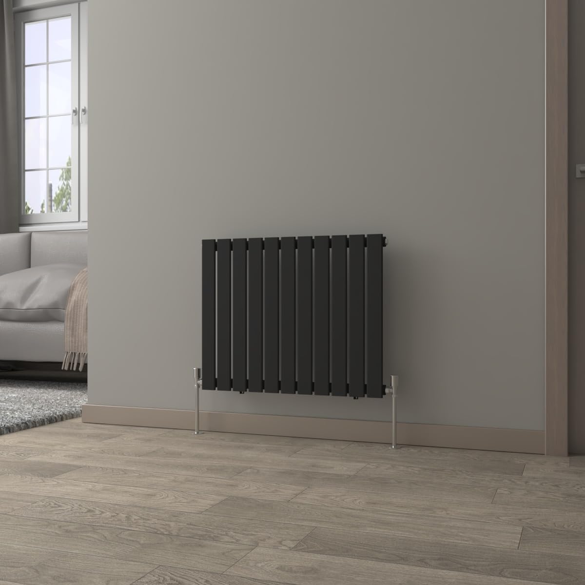 NRG Black Horizontal Radiator 600x748mm Single Flat Panel Central Heating