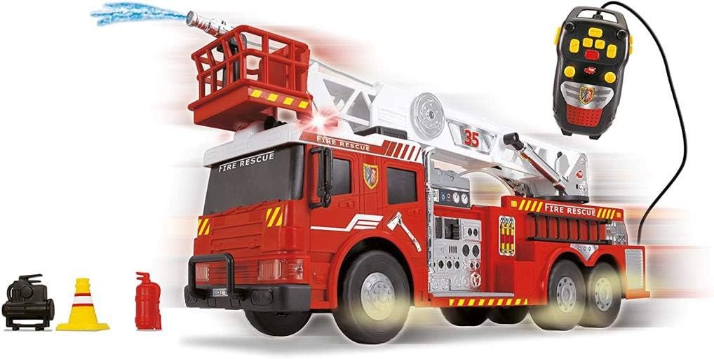 DICKIE TOYS Fire Rescue Vehicle spraying water from its ladder nozzle