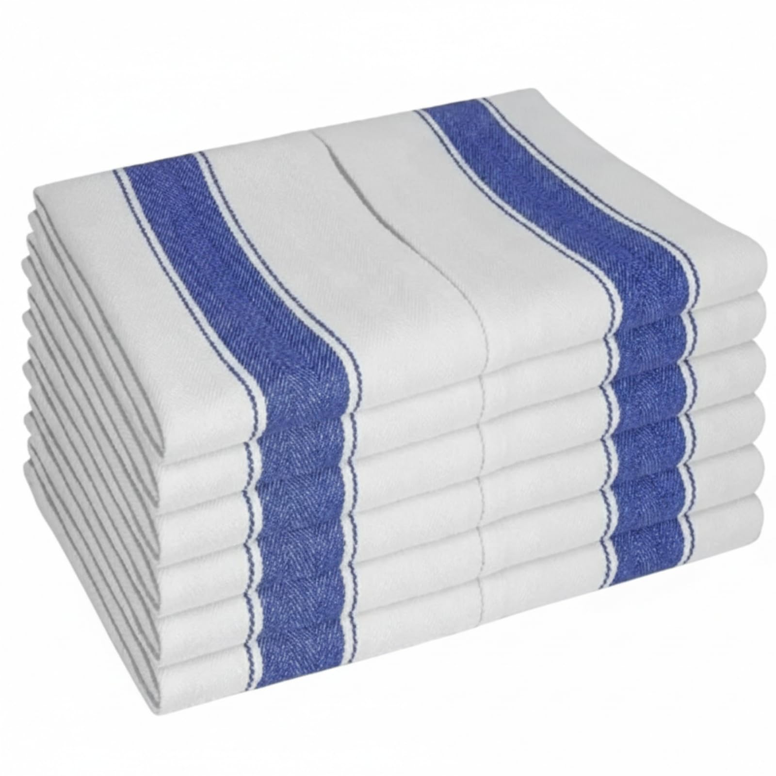 Pack of 10 Large Cotton Kitchen Tea Towels – 100% Soft & Absorbent Dish Cloths for Drying & Cleaning – Multipurpose Tea Towels Set – White & Blue Stripes – 50 x 75 cm