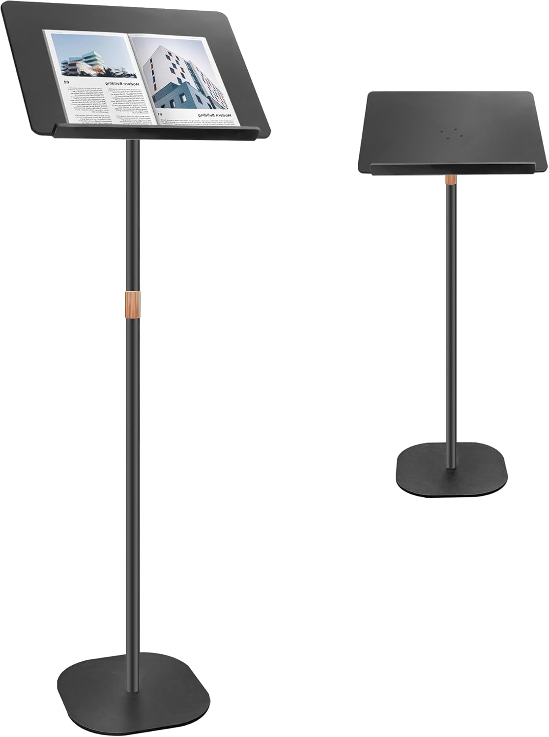 Podium Stand, Lecterns & Podium Height and Angle Adjustable, Metal Pole and Base, Podium for Church, Weddings, Classroom, Speech, 16'' L x 12'' W x 56.5'' H (Black)