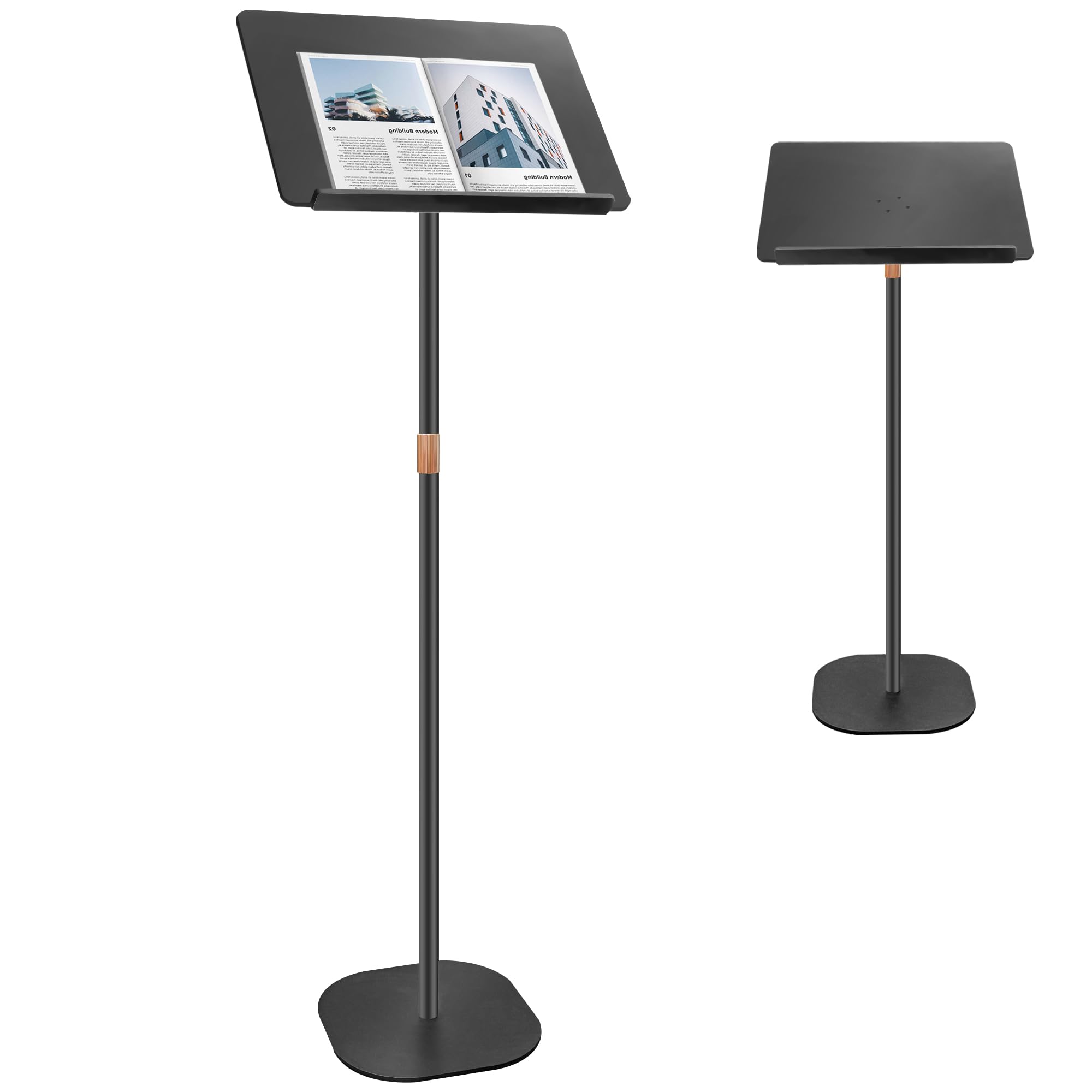 Podium Stand, Lecterns & Podium Height and Angle Adjustable, Metal Pole and Base, Podium for Church, Weddings, Classroom, Speech, 16'' L x 12'' W x 56.5'' H (Black)