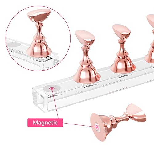 Miniatura 36 de Soportes de uñas acrílicas, soporte de uñas a presión, soporte magnético para práctica, 54 piezas, masilla adhesiva reutilizable para pintura de Rosa
