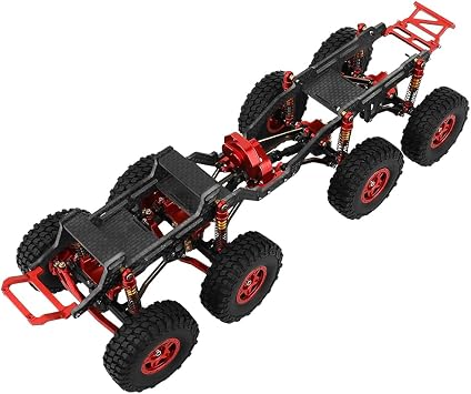 Upgraded 6x6 88 Carbon Fiber Chassis Car Frame with Metal Axles Wheel Rims Low Center Gravity Chassis Refit Kit for RC Axial SCX24 8x8 red