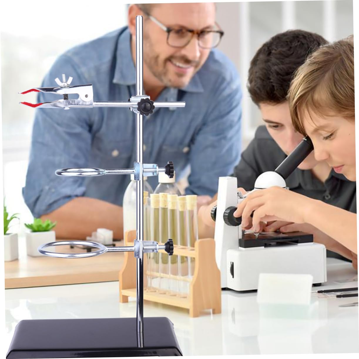 MAGICLULU Metall Laborstativ Aus Eisen Für Laborgeräte Mit Ringklemme Trichterhalter Und Reagenzglas-klemmen Für Chemische Experimente Stabiles Tischstativ Mit Klemmenset