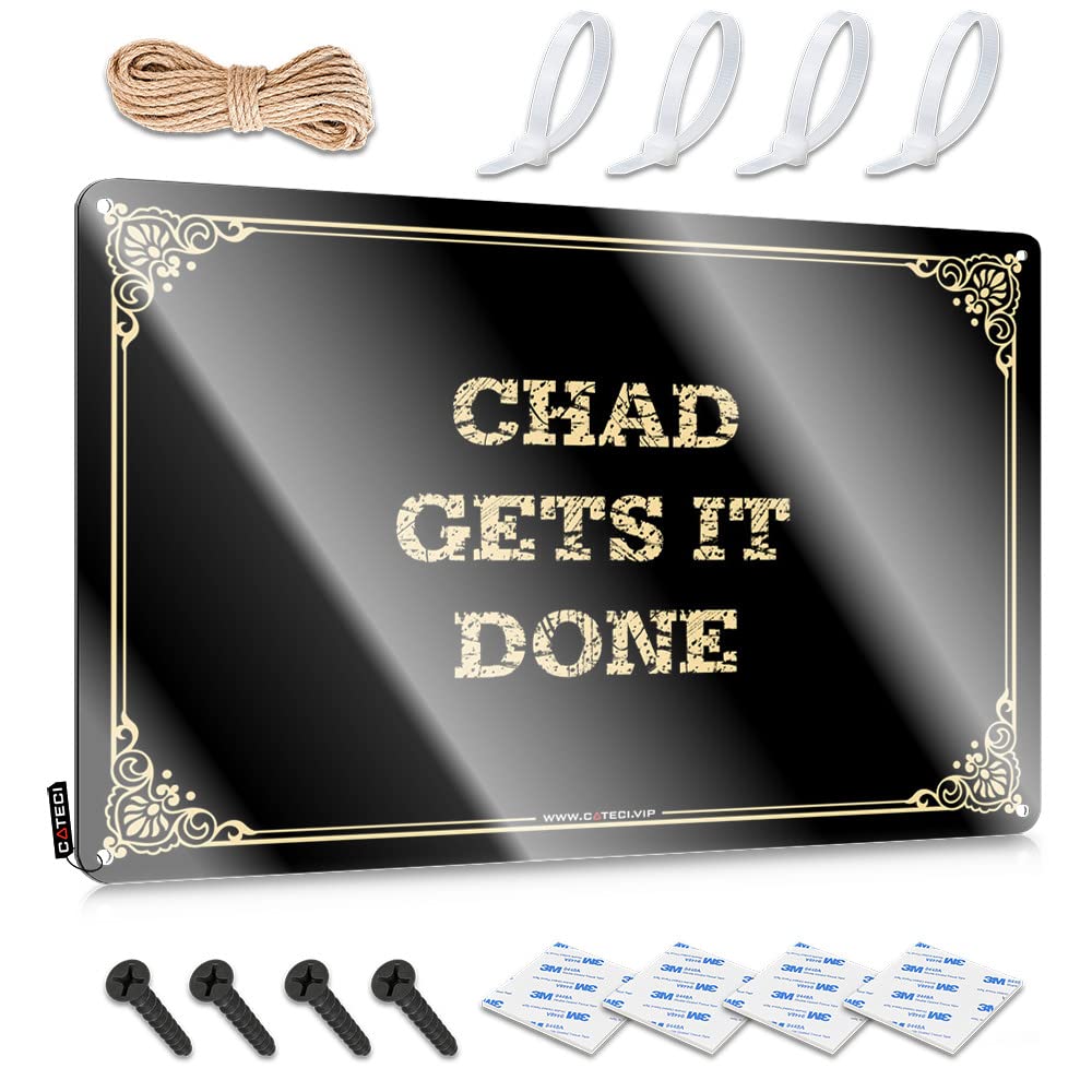 MWFKKADDB Funny Metal Bar Signs Chad Gets It Done Tin Sign Home Bar Decor Man Cave Rules(20X30CM)