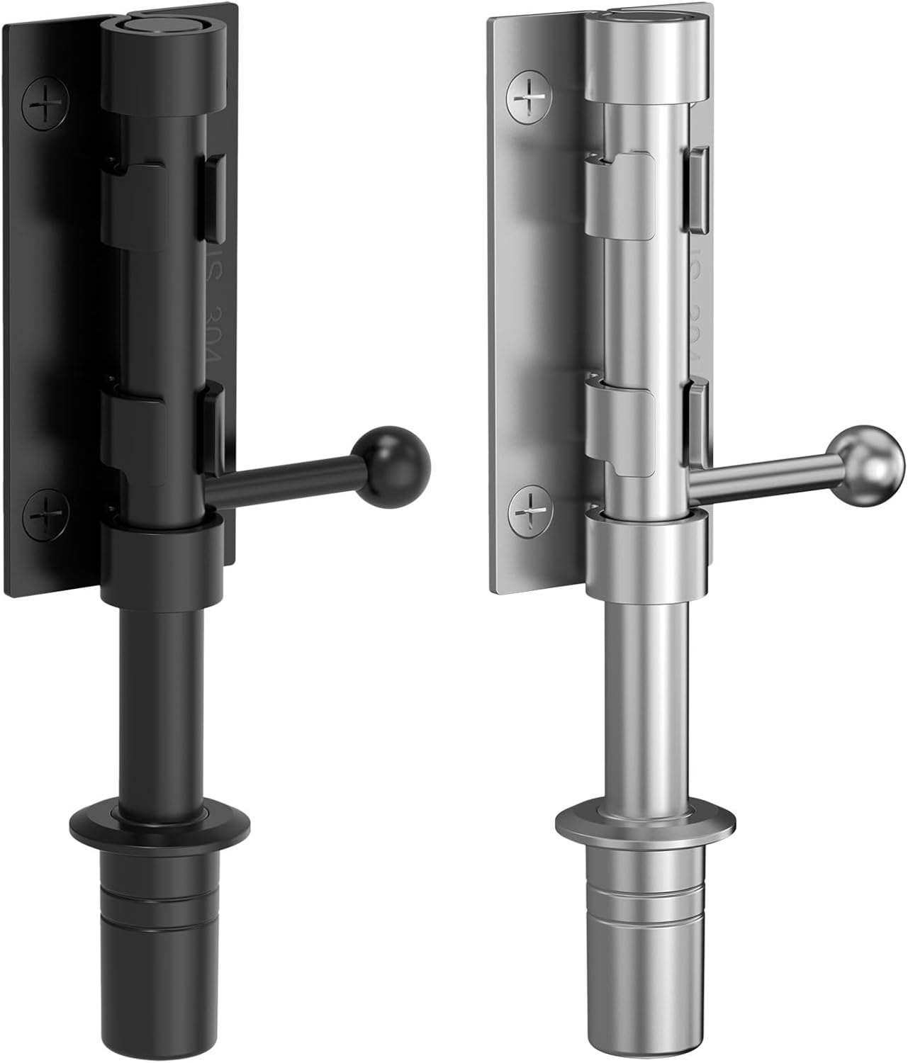 Black+Silver Slide Bolt Gate Latch Hardware, Barrel Bolt Latch, 6.3 Inch Heavy Duty Solid 304 Stainless Steel Black Finish for Wooden Fence/Shed Door/Yard Door/Barn Door