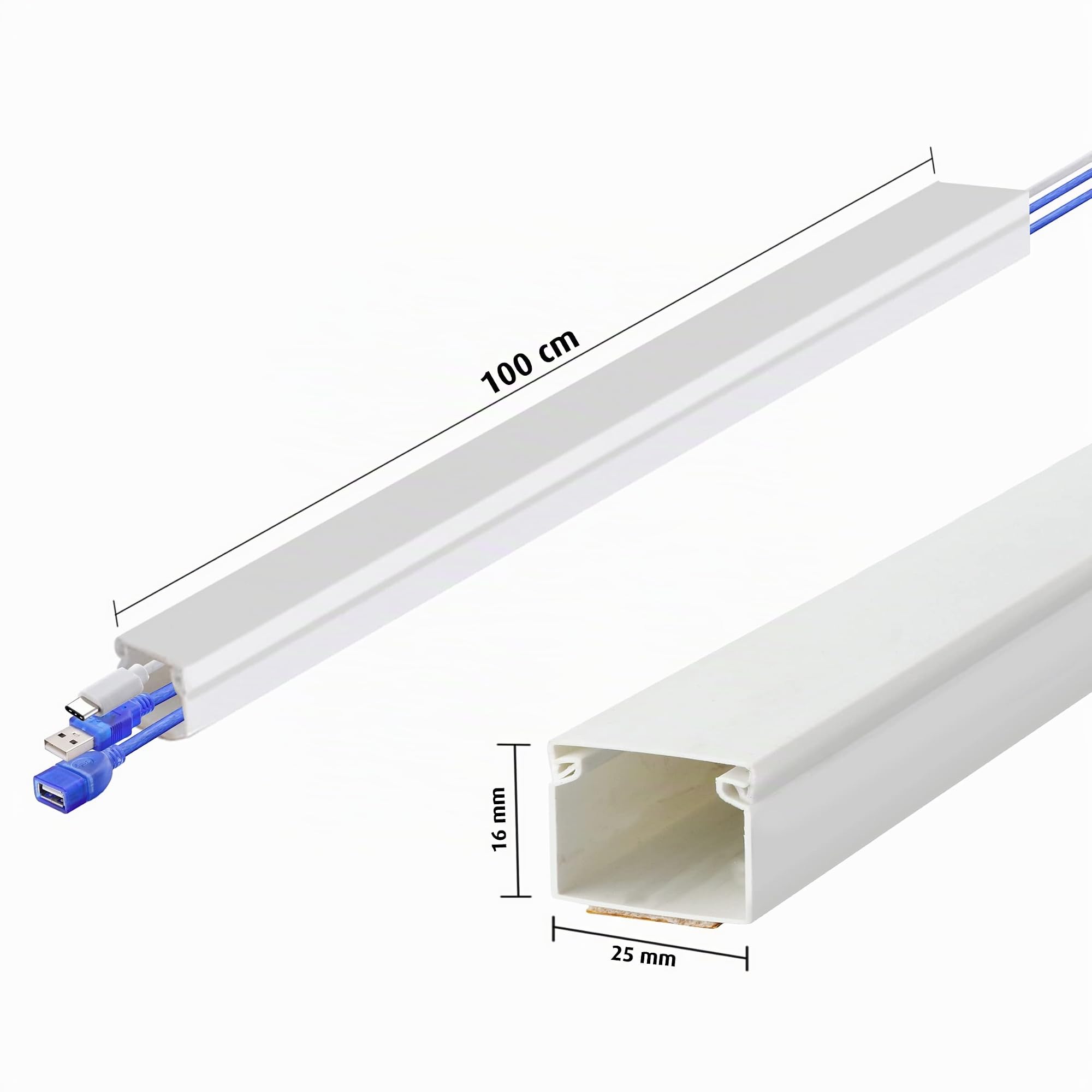 Lion Electric Goulotte autocollante blanche 25 x 16 mm | 12 x 1 m – Guide-câbles pour cacher les câbles – Passe-câbles avec différentes tailles sans perçage – Pour bureau, mur, sol