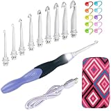Lighted Crochet Hooks Set- Rechargeable Crochet Hook with Latest Case, 9 in 1 Interchangeable Heads